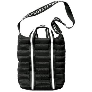Black Puffer bag Zipper top, adjustable strap